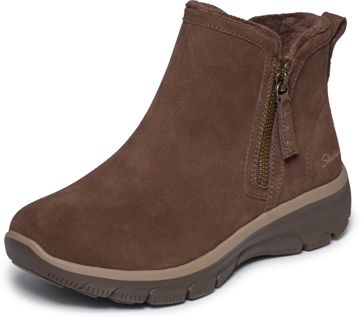 Winterboots SKECHERS "EASY GOING-", Damen, Gr. 39, Warmfutter, braun (dunkelbraun), Veloursleder, Schuhe Winterboots, Stiefelette mit Reißverschluss und Air-Cooled Memory Foam, Topseller