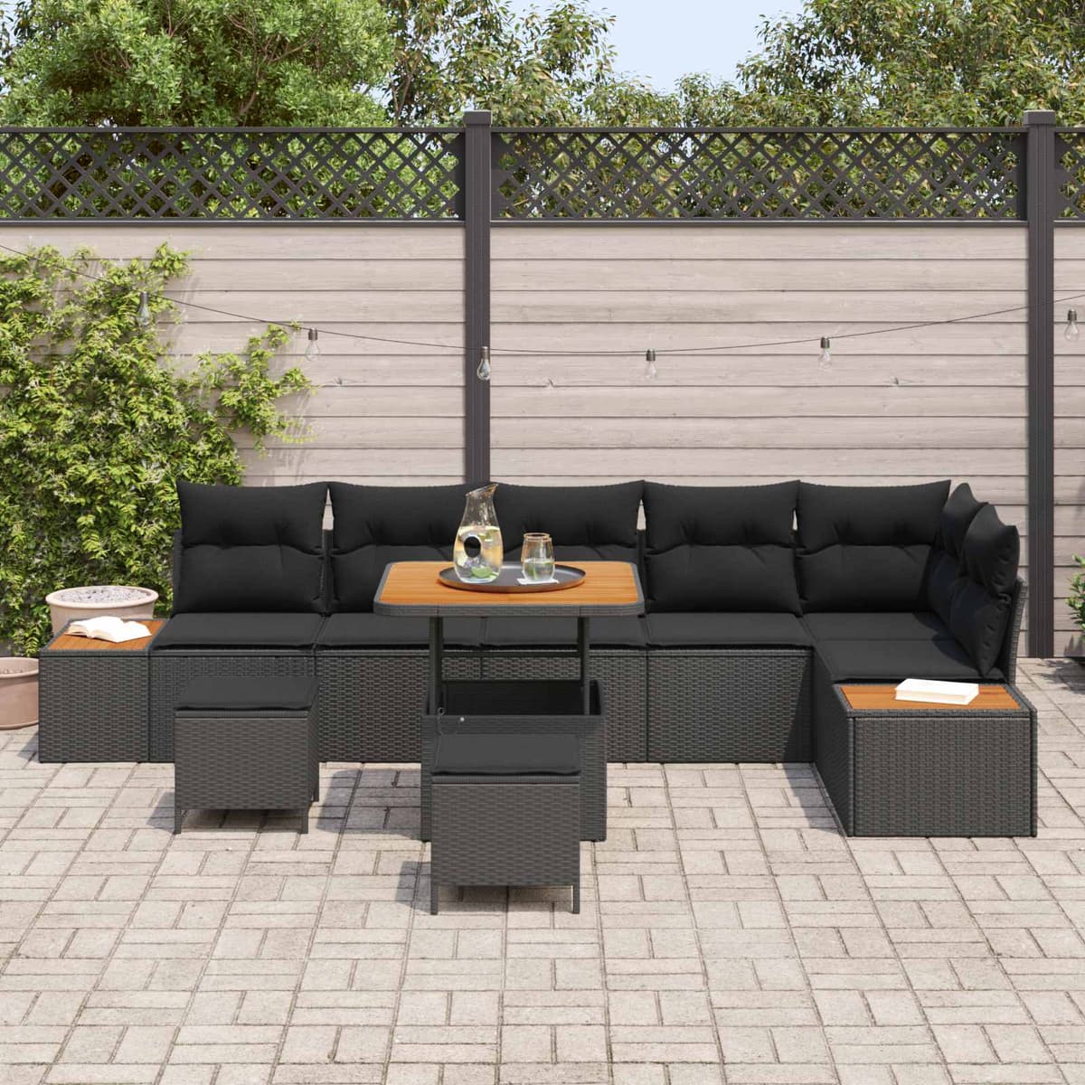 vidaXL Ensemble de canapé de jardin 9 pièces 8-Nombre de places Noir