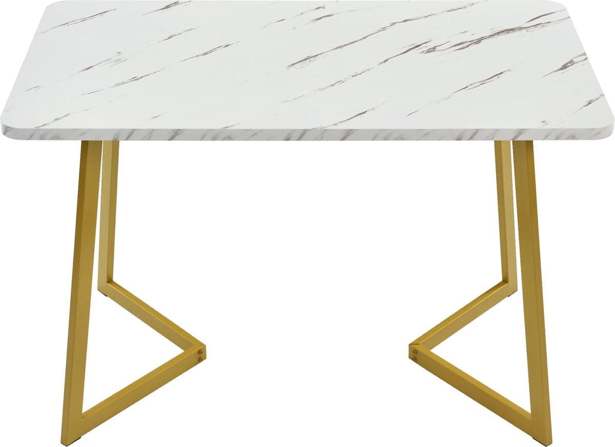 Merax Luxe Eettafel met Marmerlook - Wit met Goud - B/D/H: 117 x 68 x 75 cm