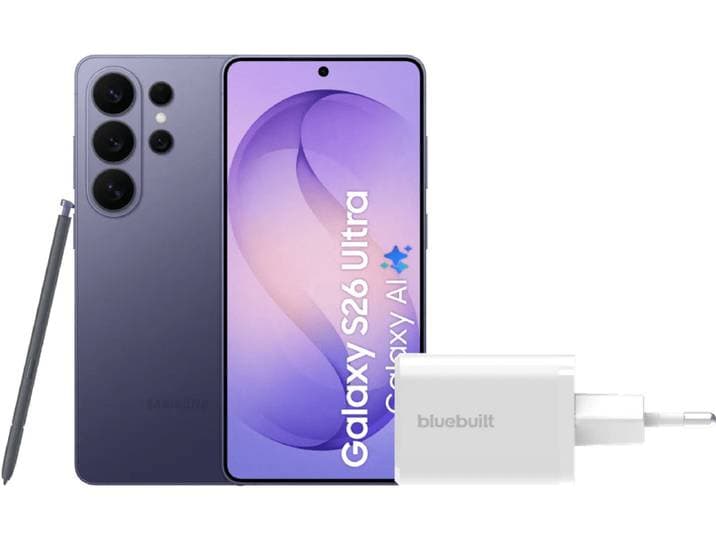 Samsung Galaxy S26 Ultra 512GB Donkerblauw 5G + BlueBuilt Oplader 65 Watt Wit