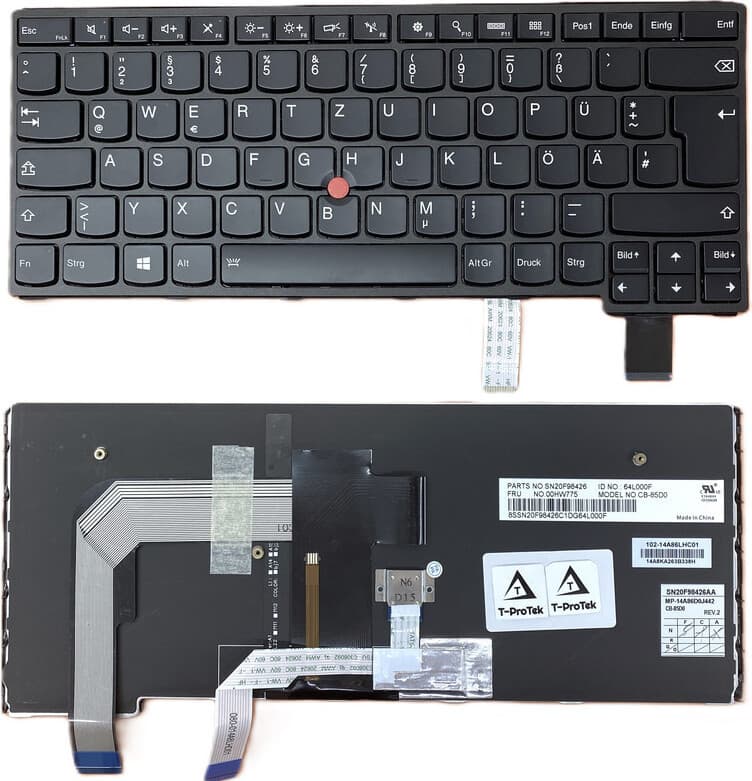 T-ProTek Verlicht Duits Toetsenbord zonder Frame voor Lenovo Thinkpad S3 Yoga 14