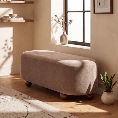 Christopher Knight Home Marielle Rubber Wood Upholstered Bench with Rounded Ball Legs