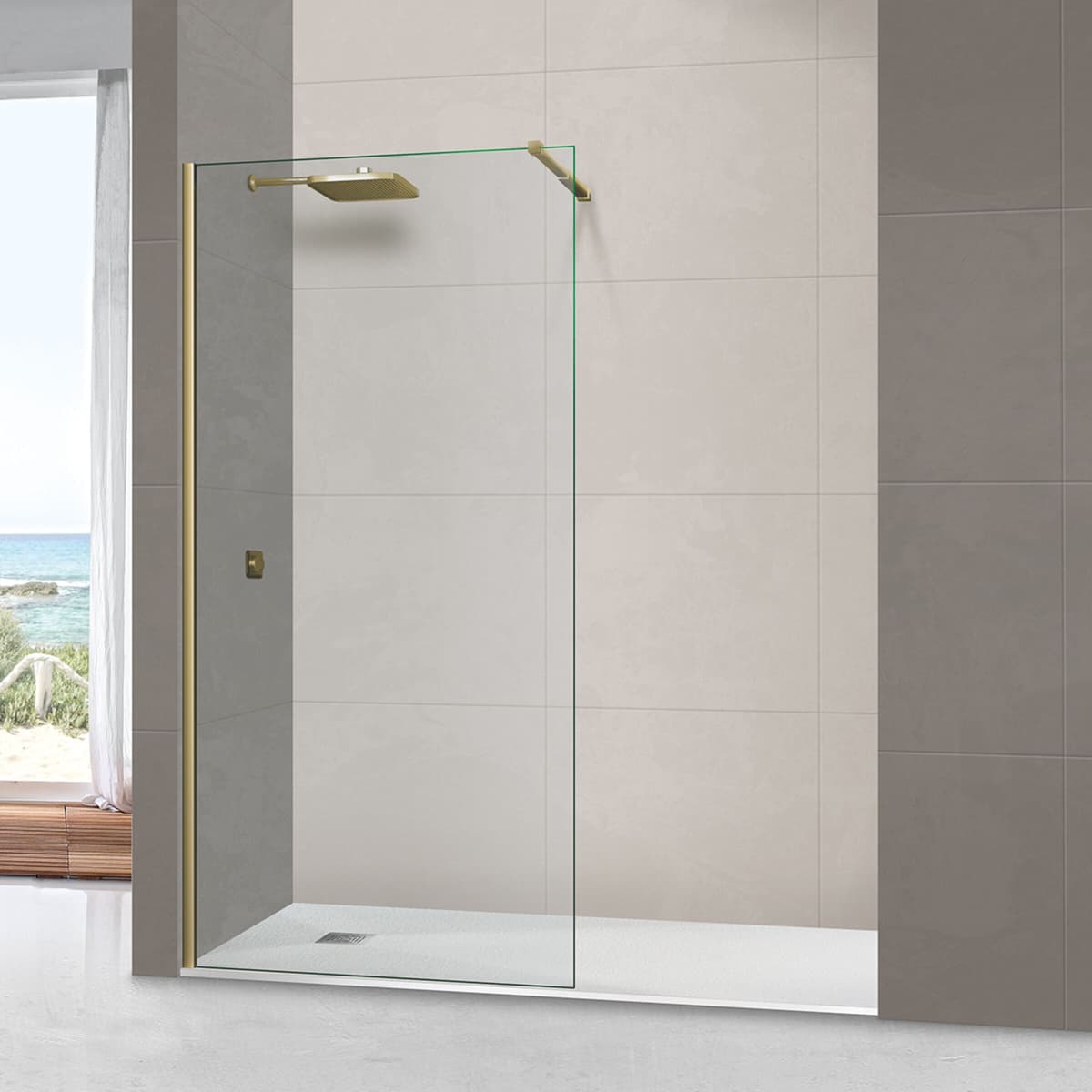 Ibermampara Mampara de ducha con panel fijo Módena-6 CC .  (De 120 cm) Oro