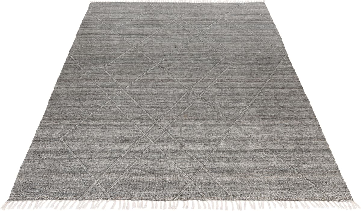 Teppich OBSESSION "My Dakar 365", grau, B:200cm H:5mm L:290cm, Polyethylen (PE), Teppiche, Teppich, Rauten Muster, mit Fransen, handgewebt, In- und Outdoor geeignet grau B : 200cm 1 Stk., 5mm, L: 290cm