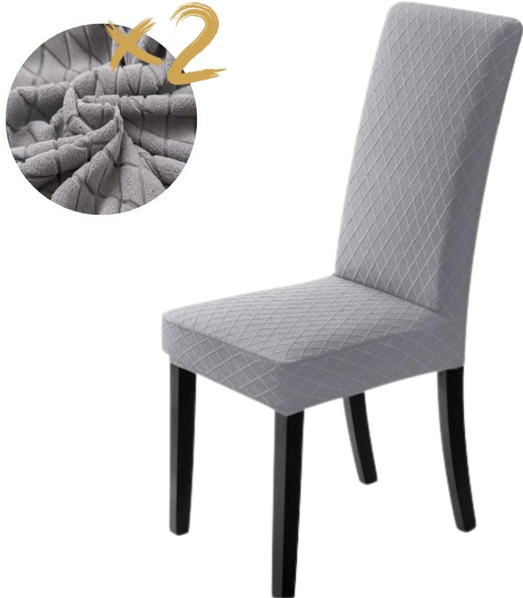 Home2go Stoelhoes voor eetkamerstoelen, Stretch zetelhoes en stoelbeschermer, Grijs met patroon, 2 stuks, Inclusief stoelviltjes