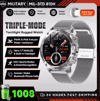 Inspire Picks PowerTrack X1 AMOLED GPS Smartwatch 1000mAh NFC Bluetooth Call Fitness Watch silver Mesh Belt