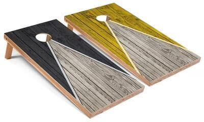 Skip's Garage Dark Grey and Yellow Pyramid Cornhole Board Set