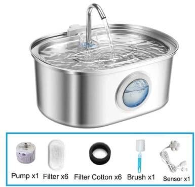 Inspired Living SmartFlow 3.2L Stainless Steel Cat Water Fountain With Motion Sensor kit B