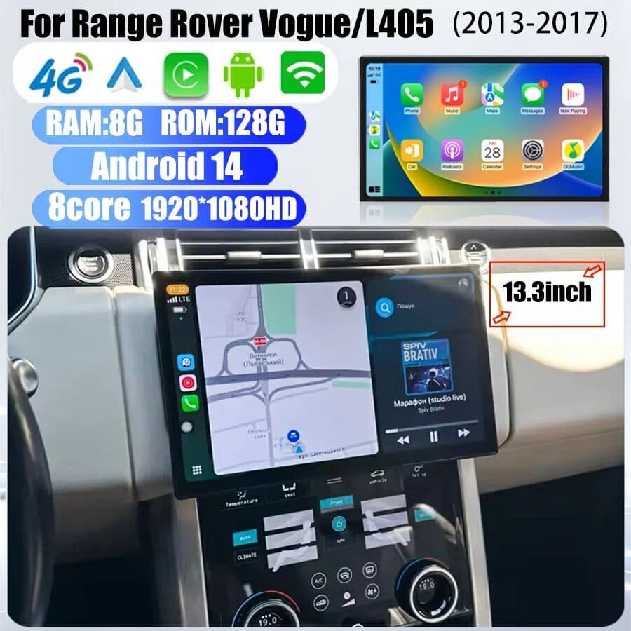 NONE 13.3-inch Android 14 Car Radio For Range Rover Vogue L405 Multimedia Player Carplay Auto Retains The Original Feature Menu