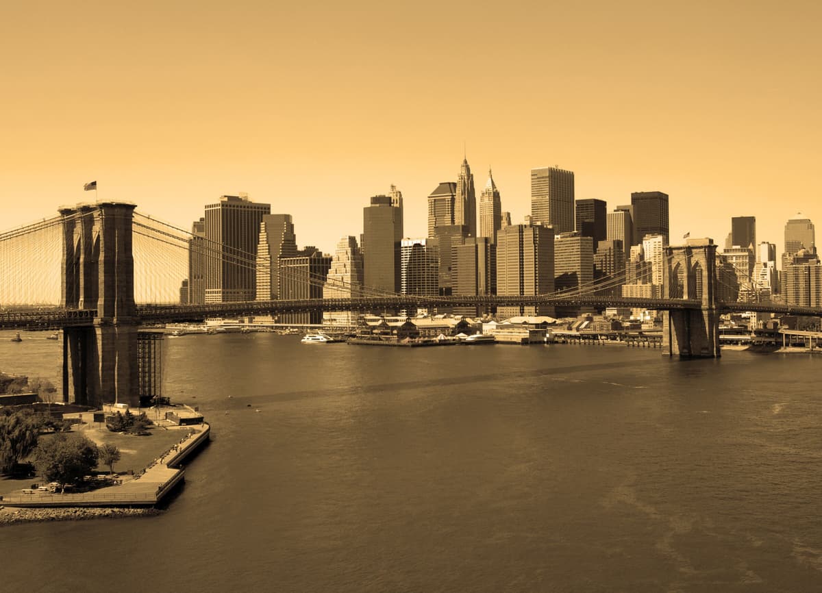 Fototapete PAPERMOON "Brooklyn Bridge in Sepia", bunt, B:3m L:2,23m, Vlies, Tapeten, Fototapete bunt B/L: 3m x 2,23m, Bahnen: 6 Stk.