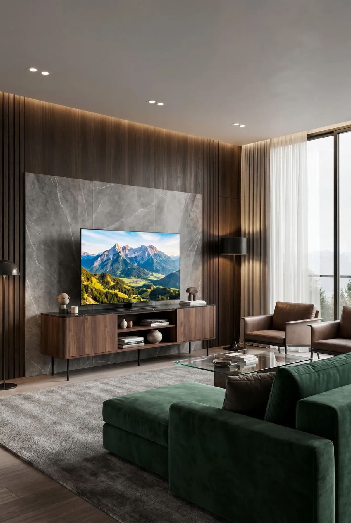 Edinos Premium Szafka RTV na nóżkach 150 cm orzech warmia + czarny marmur W4-D91
