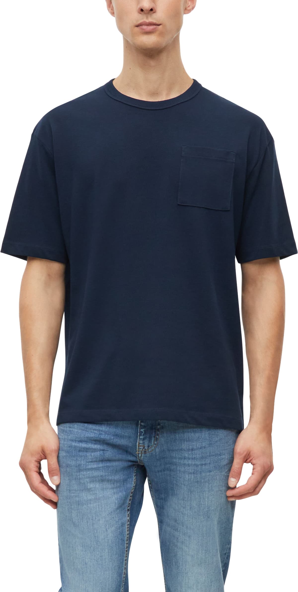 Rundhalsshirt S.OLIVER, Herren, Gr. M, blau (navy), Shirts Rundhalsshirt, mit Brusttasche / Baumwolle / Unifarben navy M