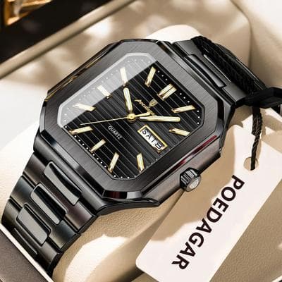 Inspire Select POEDAGAR Luxury Square Waterproof Men's Quartz Watch With Luminous Date & Week black Black