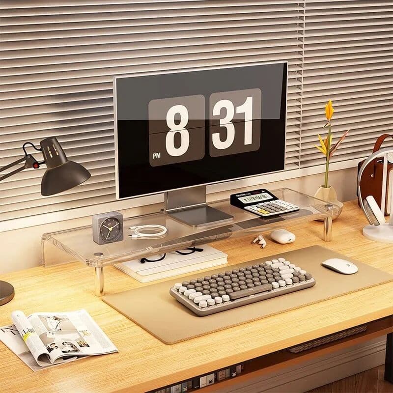NONE Transparent Acrylic Desktop Decorative Stand, Monitor Booster Stand, Laptop Visualizer, Desktop Organizer, Shelf Protect Neck