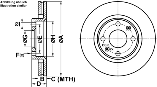 Ate Bremsensatz, Scheibenbremse Bremsensatz-Vorderachse Ijf141dc05 Vorderachse Belüftet 266mm 22mm Für Peugeot Citroën Opel