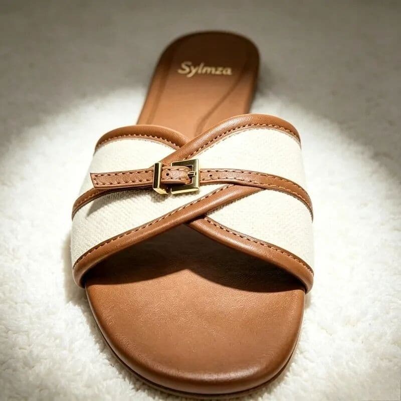 sylmza Comfort Flat Slippers Sandals for Women Fashion Belt Buckle Brand Designer Shoes Summer Beach Lightweight Casual Shoes Loafers