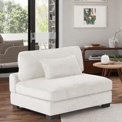 "45"" Corduroy Armless Lounge Chair with Wood Frame and Deep Cushioned Seat and Solid Wood Legs"