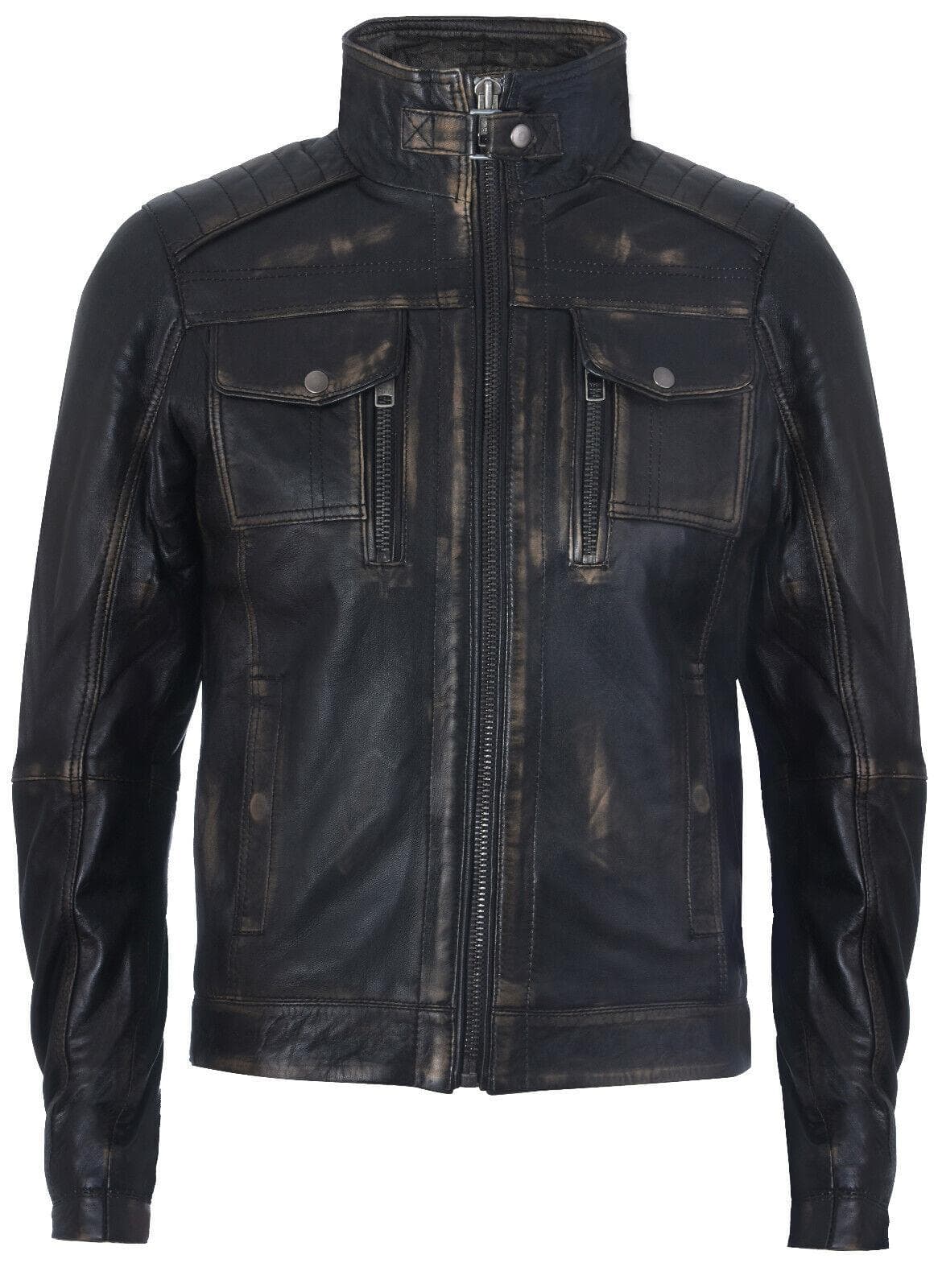 Biker-Motorradjacke aus Leder im Distressed-Look