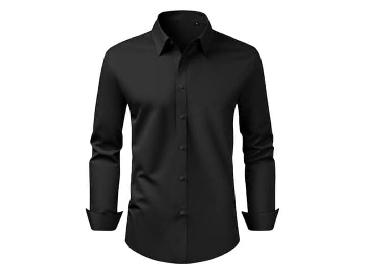 VEVOR Herenoverhemd met knopen, lange mouwen, kreukvrije knoopsluiting, slimfit, zachte stretchstof voor zaken, casual of formeel, werk, bruiloft, diner, zwart