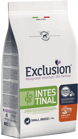 EXCLUSION Cane Monoprotein Veterinary Diet Intestinal Adulto Small Maiale&Riso; 800 gr 0.80 kg
