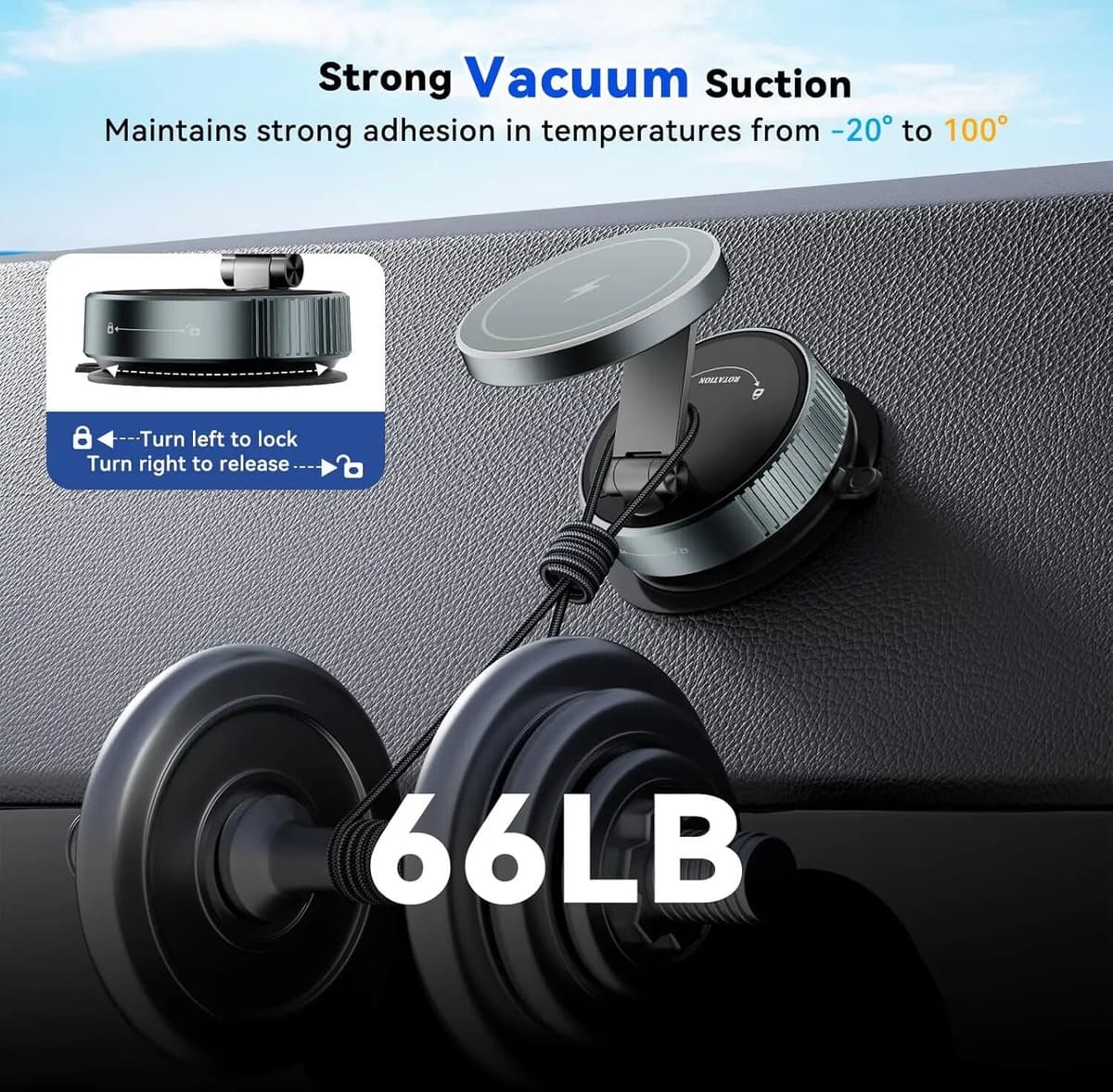 VIKEFON 15W Wireless Charging Car Phone Holder RGB Light Dashboard Vacuum Suction Cup Stand 360 Degree Rotation for iPhone 17~12 Samsung