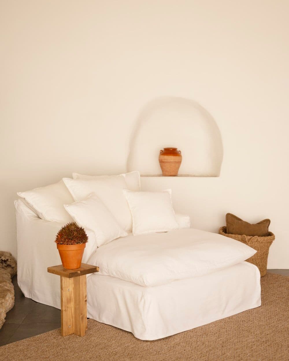 Decowood Sillón de algodón y lino color blanco 115x170cm
