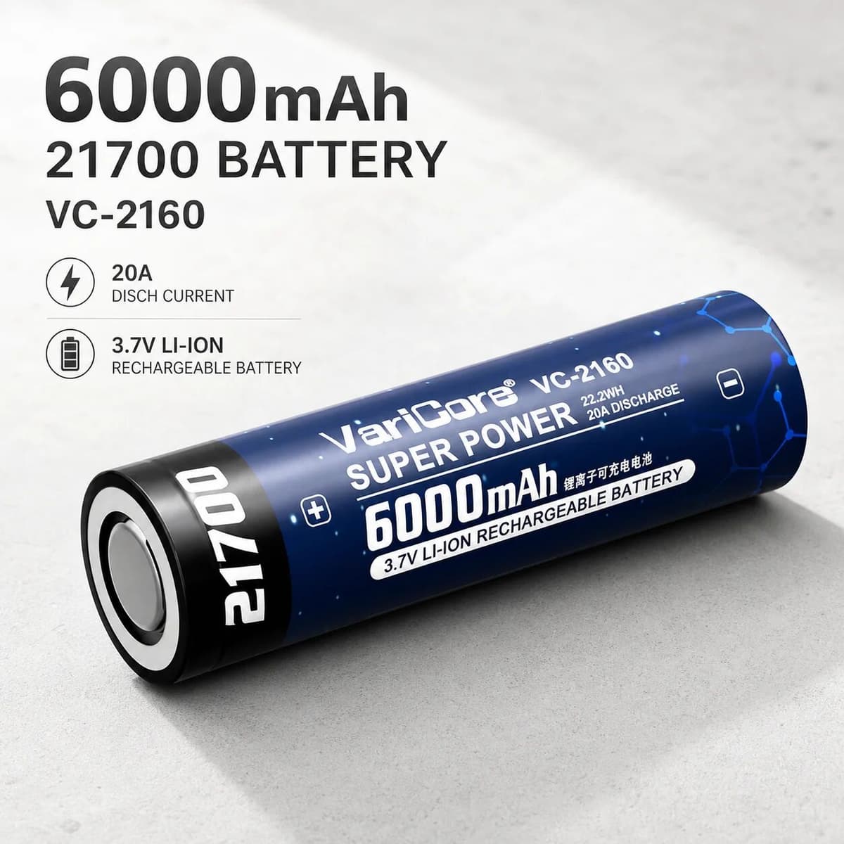 koonenda 21700 6000mAh 3.7V Li-ion Rechargeable Battery Cell for Flashlight Headphones Camera Microphone Power Use