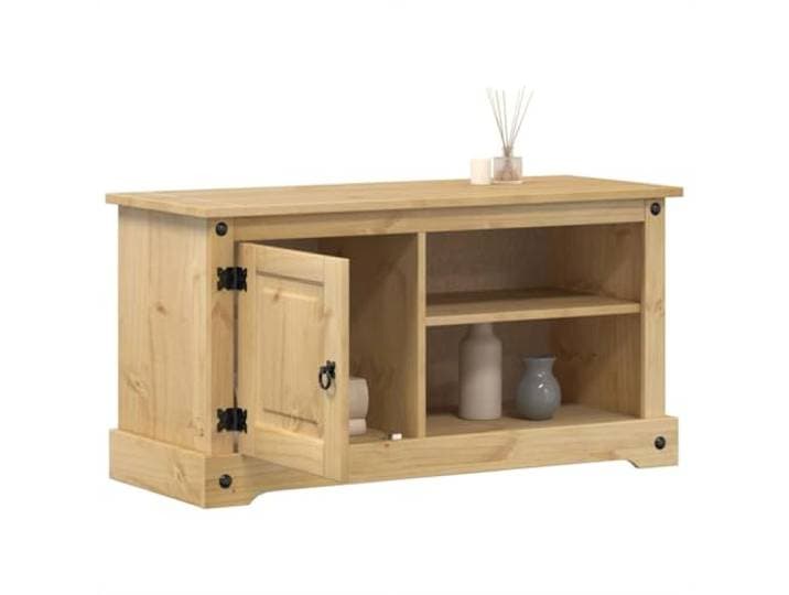 HEFZGDB TV-Schrank Corona 100x40x52 cm aus Kiefer Massivholz mit 2 Ablagen und 1 Fach für Stauraum, Metallgriffe, Langlebiges Wohnzimmermöbel, Rustikales Design, Praktischer TV-Tisch