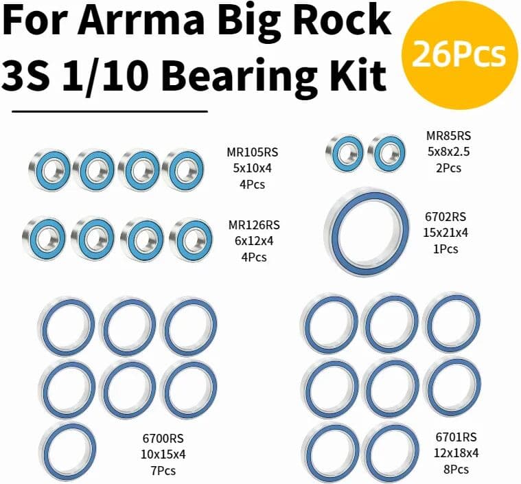 NONE Bearing Kit for ARRMA 1/10 Big Rock 3S BLX 4WD RC Truck Off-Road Car Ball Bearings Replacement Parts Set