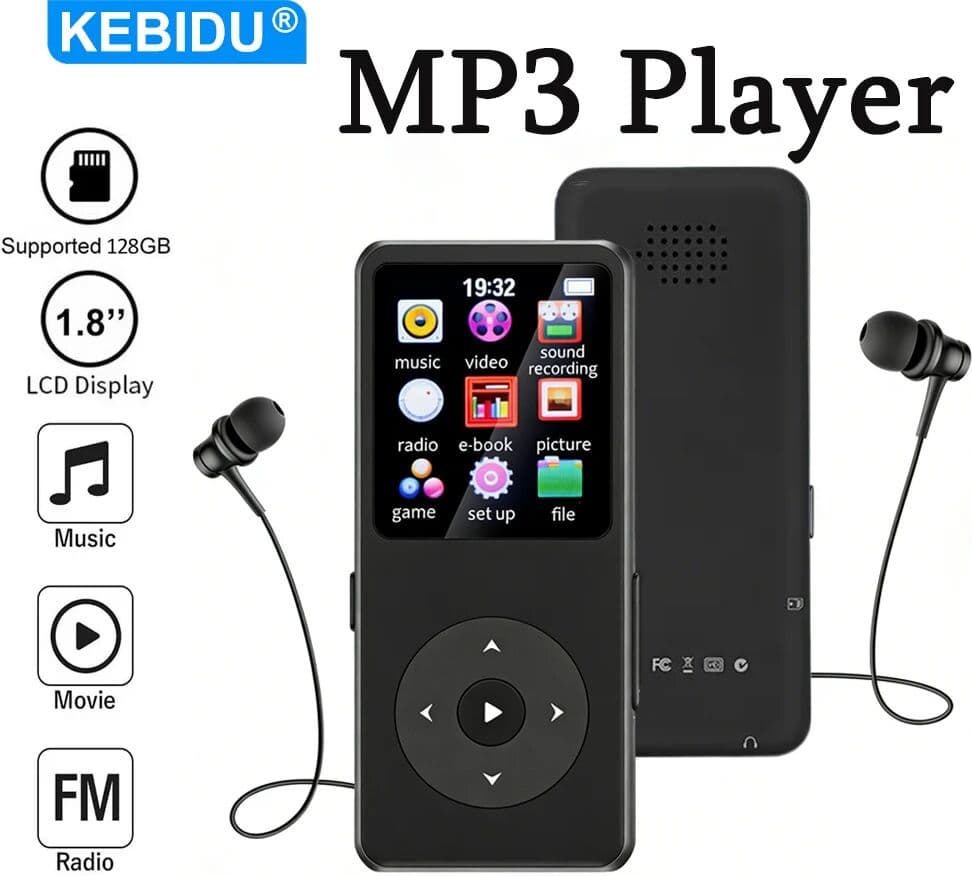 kebidumei MP3 Player Bluetooth 5.0 Portable Music Player 1.8 inch Built-in Speaker Stereo Music Player Support FM Radio E-Book Recording
