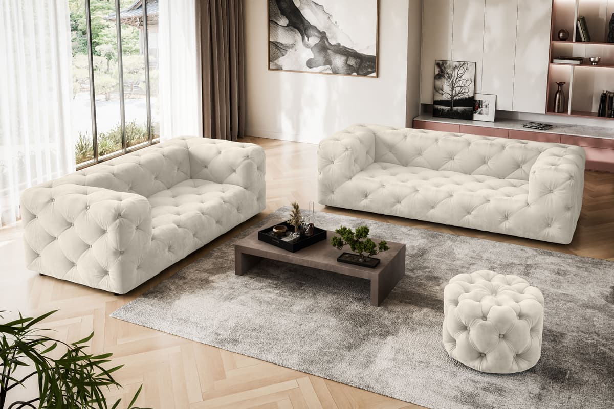 2-Sitzer HOME AFFAIRE "FOLLINA", beige (hellbeige), B:193cm H:71cm T:100cm, 100% Polyester, Sofas, 2-Sitzer Sofa mit klassischer Chesterfield-Knopfheftung
