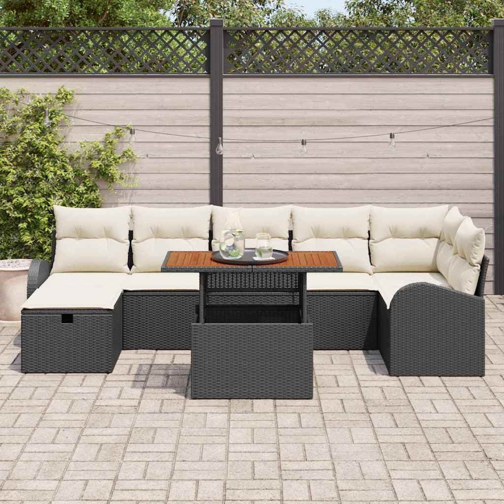 vidaXL Ensemble de canapé de jardin 8 pc Noir polyrotin