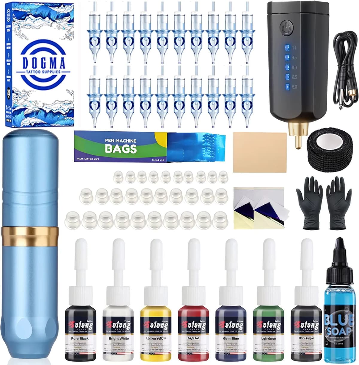 Solong Tattoo Professional Wireless Tattoo Machine Kit Rotary Tattoo Pen with Wireless Power Needles for Tattoo Beginners