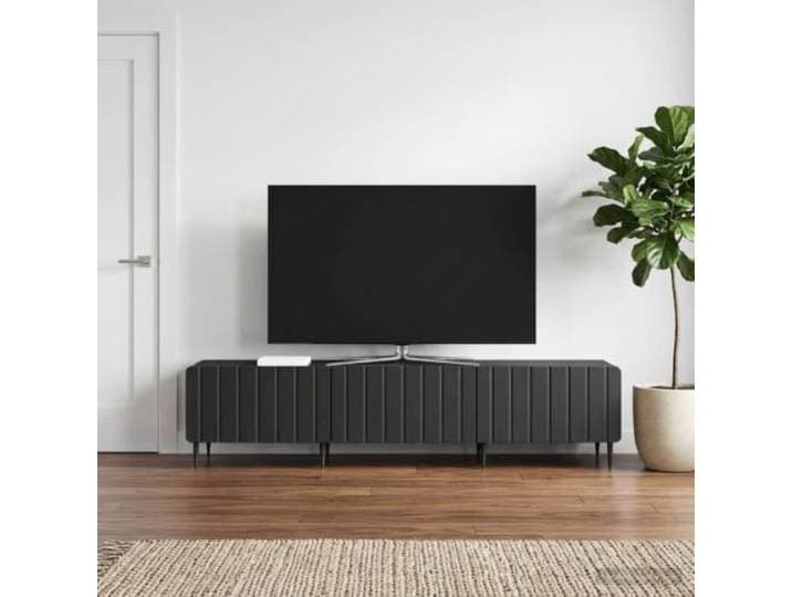 GKMBCVDFR TV-Schrank Schwarz 147 x 34,5 x 32 cm Holzwerkstoff Sideboard Stauraum, Rollschubladen, pflegeleichte Oberfläche, einfacher Aufbau, modernes Design