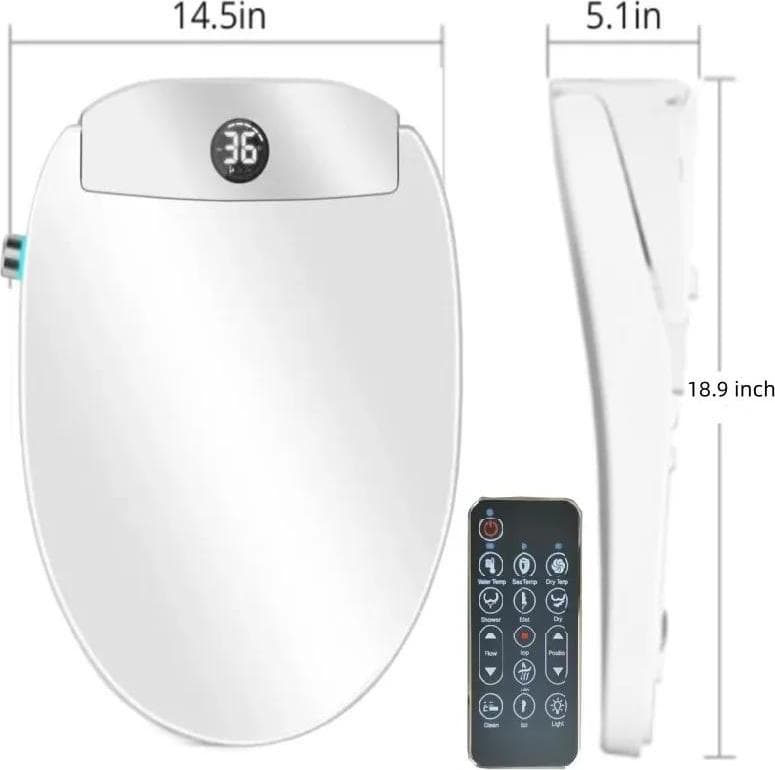 Elektrischer Dusch-WC Toilettensitz - 48 cm, EU-Stecker - Autom. Öffnen/Schließen mit Radarsensor - Warmwasser & Warmlufttrockner - Sitzheizung - Fernbedienung - Weiß