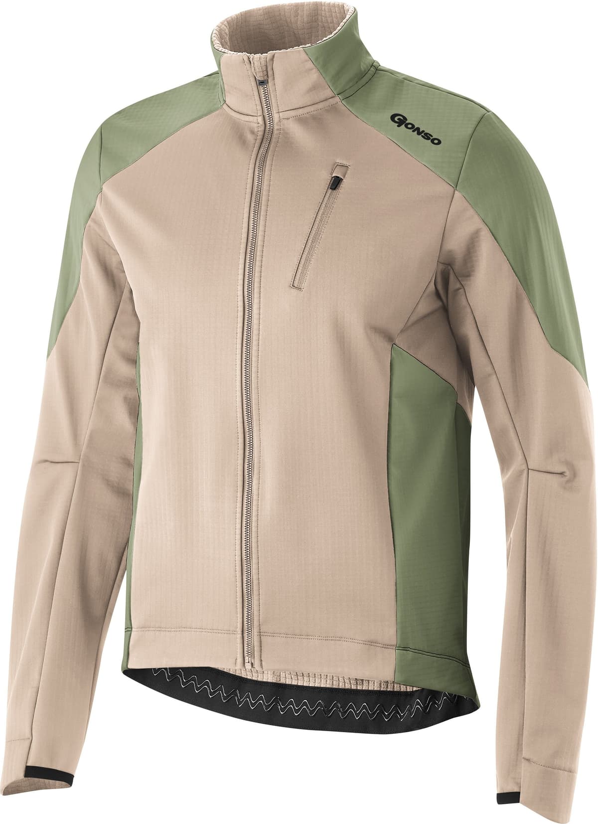 Fahrradjacke GONSO "TRAIL JACKET SOFTSHELL M", Herren, Gr. 5XL, beige (sand), 100% Polyester, Rundhals, Jacken Fahrradjacke, Wasserabweisend, strapazierfähig, atmungsaktiv sand 5XL