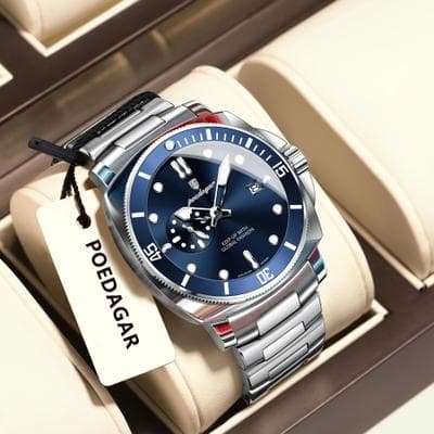 Youfap Market Waterproof Luminous Date Men's Watches Stainless Steel Business Quartz Luxury Wristwatch For Men gold Blue