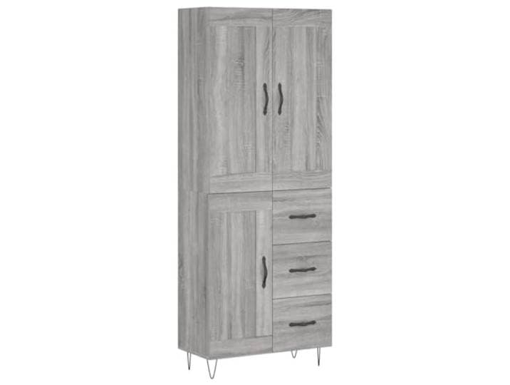 Fisinber Highboard Grau Sonoma 69,5x34x180 cm Holzwerkstoff Schrank Elegantes Standregal mit Türen und Metallfüßen für Wohnzimmer und Flur. Bietet geschlossenen Stauraum für Ihr Zuhause.
