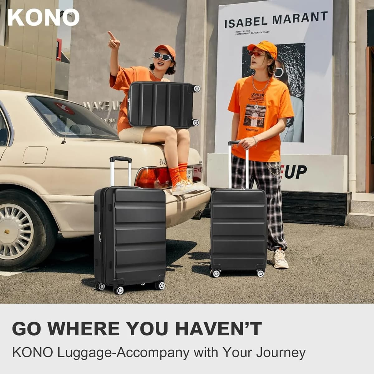 KONO Hartschale Reisekoffer Erweiterbar mit TSA Schloss   Erhältlich in 19/24/28 Zoll, Für Fernreisen und Familienurlaub, Robuste und Leichte ABS+PC, Leisen Doppelrollen, Trolley mit großem Stauraum