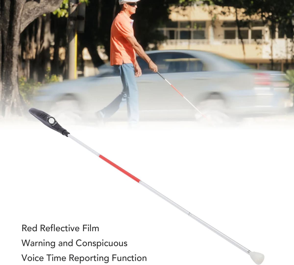 HURRISE Electronic Blind Cane Foldable Walking Blind Stick 2m Voice Broadcast Secure and Non Slip Obstacle Detection for Outdoor Use