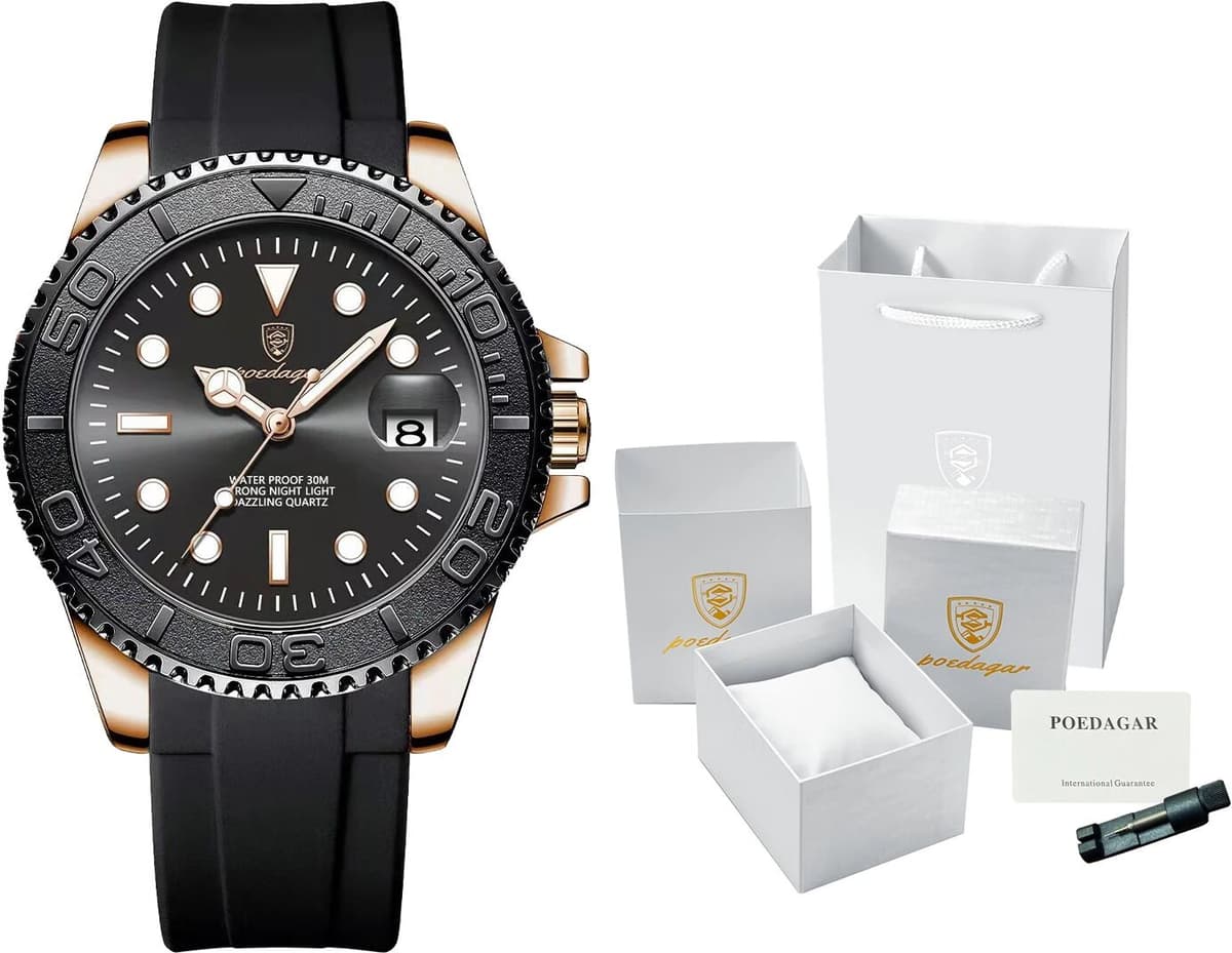 POEDAGAR Fashion Man Watch Waterproof Luminous Date Business Men Wristwatch Stainless Steel Sports Quartz Men's Watches+Gift Box