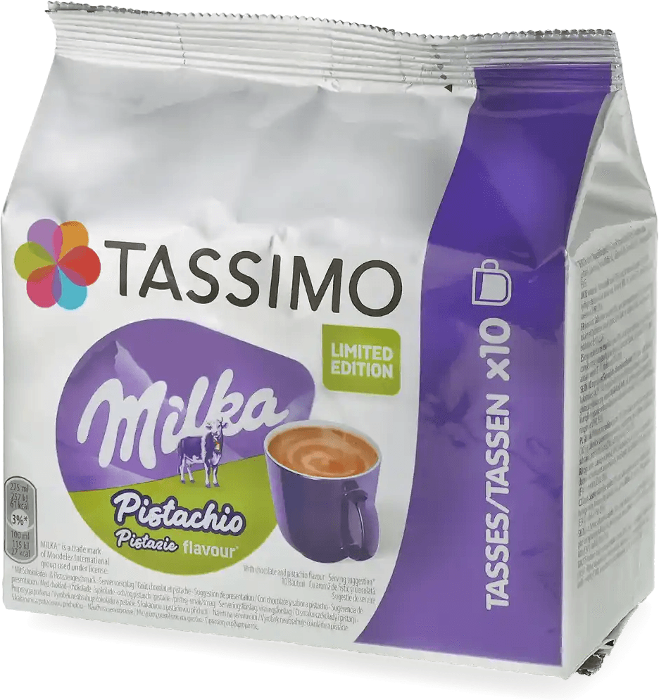 Milka   Chocolat à la pistache - 10 Capsules de chocolat chaud pour Tassimo - Compatible Tassimo