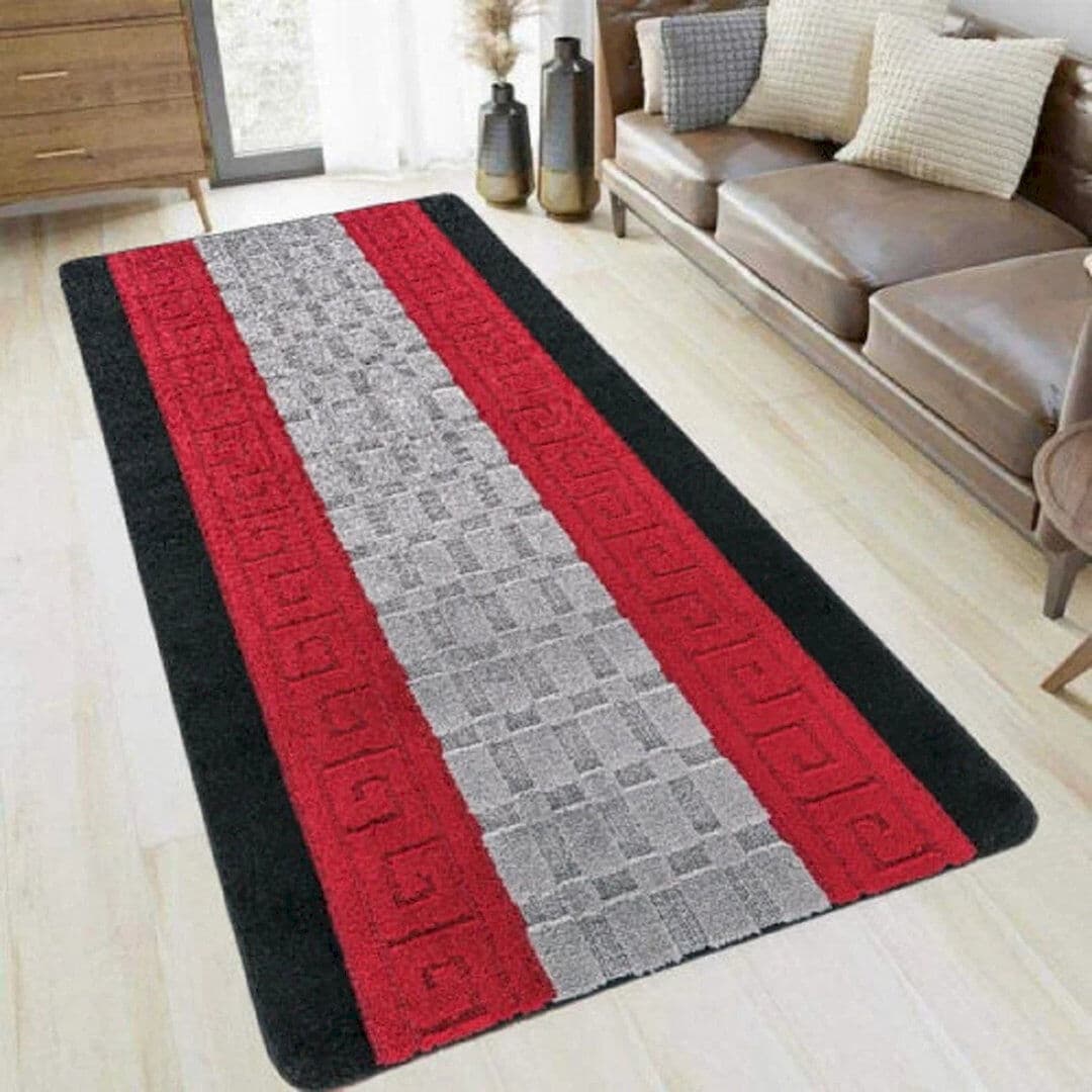 17 Stories Non-Slip Black-Red Indoor Area Rug – Washable Large & Small Door Mat, Hallway, Bedroom & Kitchen Floor Mat Black/Red Rectangle 120 x 150cm