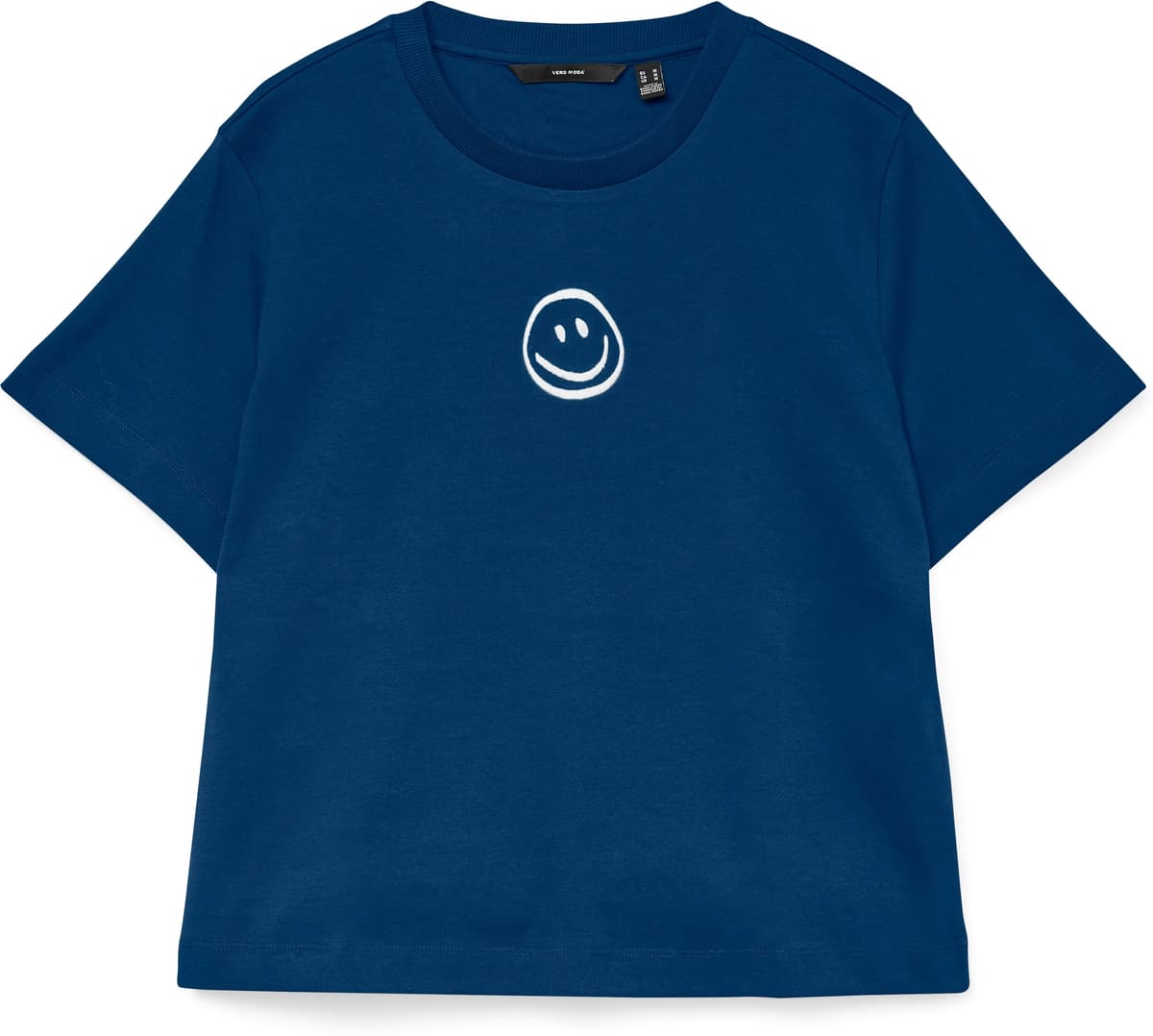 Kurzarmshirt VERO MODA "VMSARA METTE SS TOP BOX JRS GA NOOS", Damen, Gr. L, blau (navy peony print:1 smile hellweiß), Jersey, Obermaterial: 100% Baumwolle, bedruckt, regular fit normal, Rundhals, Shirts Kurzarmshirt, Baumwolle, regular fit navy peony prin