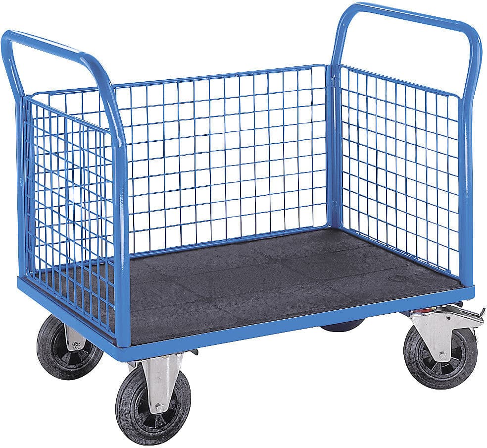 Plattformwagen mit Gitterwänden, 3 hohe Gitterwände, LxB 1050 x 700 mm, Vollelastikreifen eurokraft pro