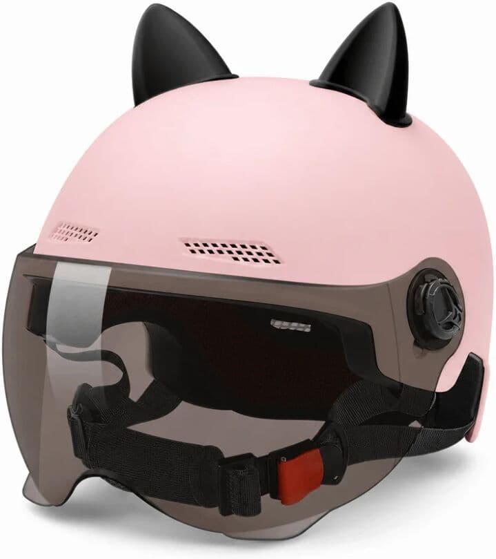 NONE Safety Transparent Lens Motorcycle Helmet Cat Ear Decoration Adjustable Electric Car Helmet Riding Helmet Women