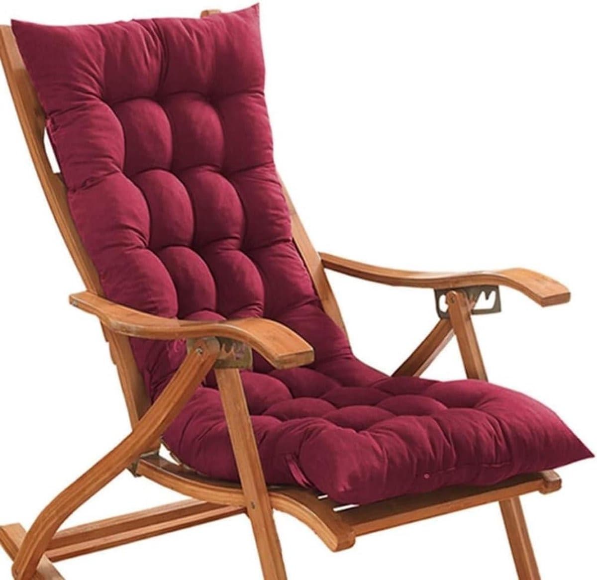 Bordeauxrood ligstoel kussen met bevestigingsbanden, 170 x 55 cm
