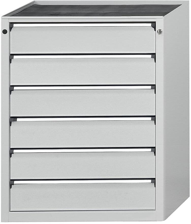 Schubladenschrank ohne Platte, Breite 760 mm, Schubladentraglast 200 kg, 6 Schubladen à 150 mm, Front lichtgrau ANKE