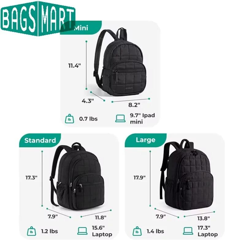 BAGSMART College Laptop Backpack Travel Backpack for Women Quilted Casual Daypack Water-Resistant Bookbag for 15.6 Inch Laptop