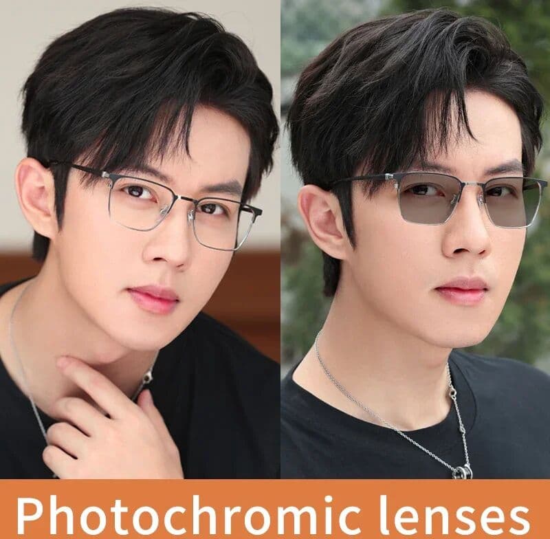 Petofi Photochromic Progressive Multifocal Reading Glasses,Rectangular Frame Magnifying Glass,Tinted Eyeglasses,Presbyopic Glasses